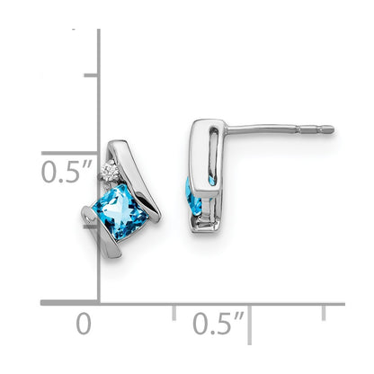 10K White Gold Cushion Blue Topaz And Diamond Earrings
