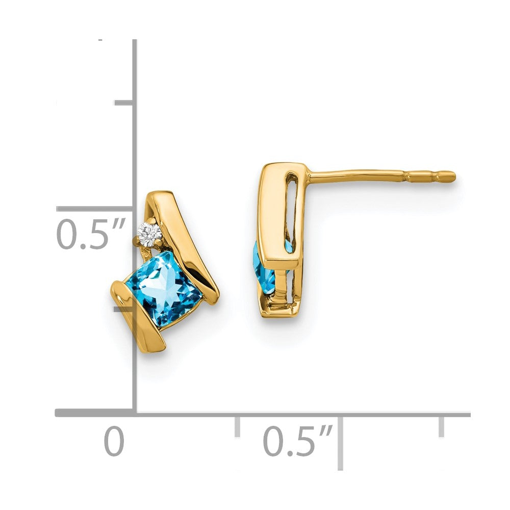 10K Yellow Gold Cushion Blue Topaz And Diamond Earrings