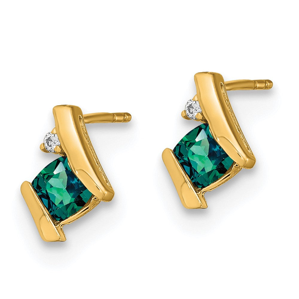 10K Yellow Gold Cushion Cr. Alexandrite And Diamond Earrings