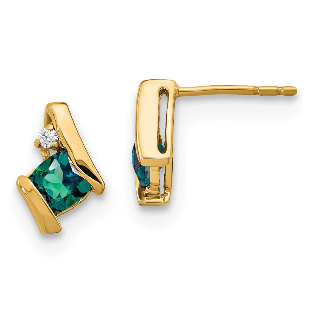 10K Yellow Gold Cushion Cr. Alexandrite And Diamond Earrings