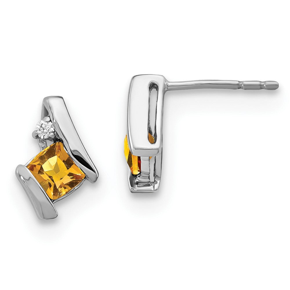10K White Gold Cushion Citrine And Diamond Earrings