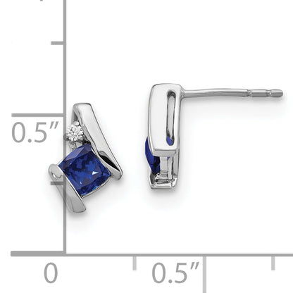 10K White Gold Cushion Cr. Sapphire And Diamond Earrings