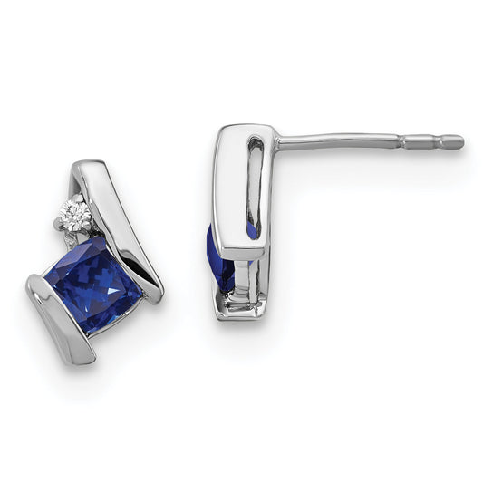 10K White Gold Cushion Cr. Sapphire And Diamond Earrings