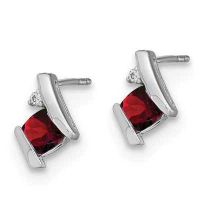 10K White Gold Cushion Garnet And Diamond Earrings