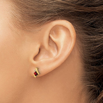 10K Yellow Gold Cushion Garnet And Diamond Earrings
