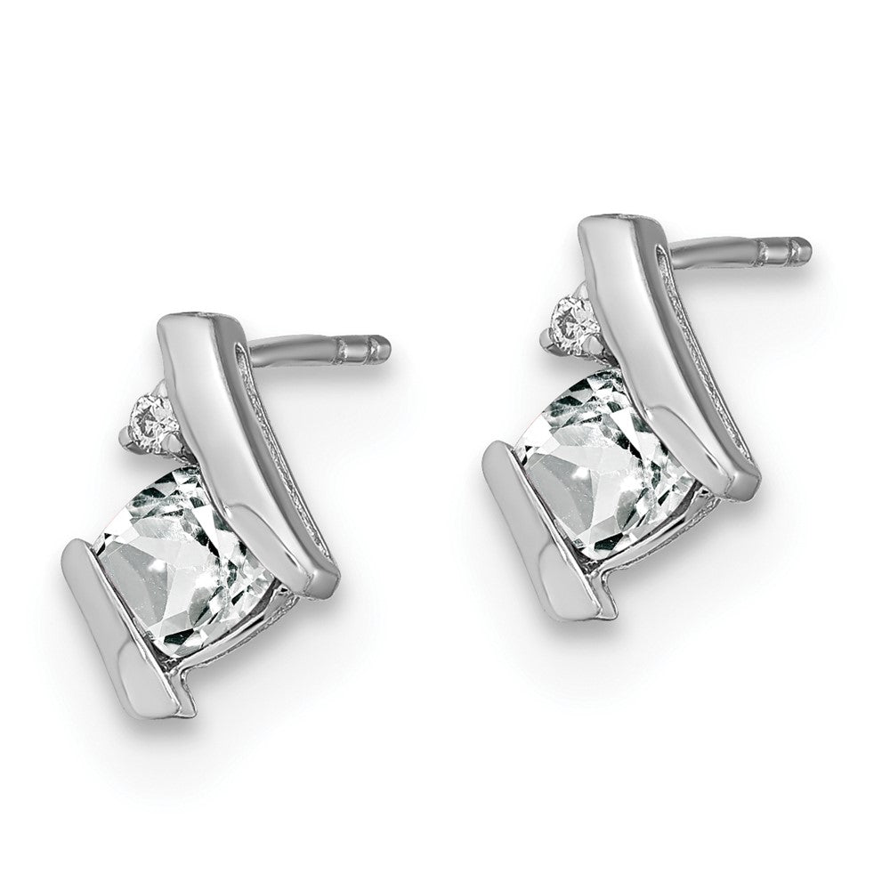 10K White Gold Cushion Topaz And Diamond Earrings