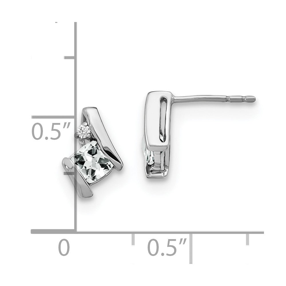 10K White Gold Cushion Topaz And Diamond Earrings