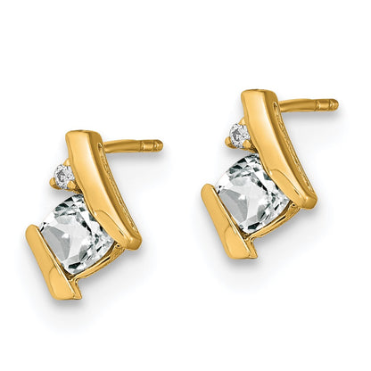 10K Yellow Gold Cushion White Topaz And Diamond Earrings