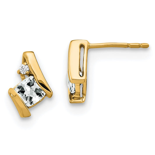 10K Yellow Gold Cushion White Topaz And Diamond Earrings