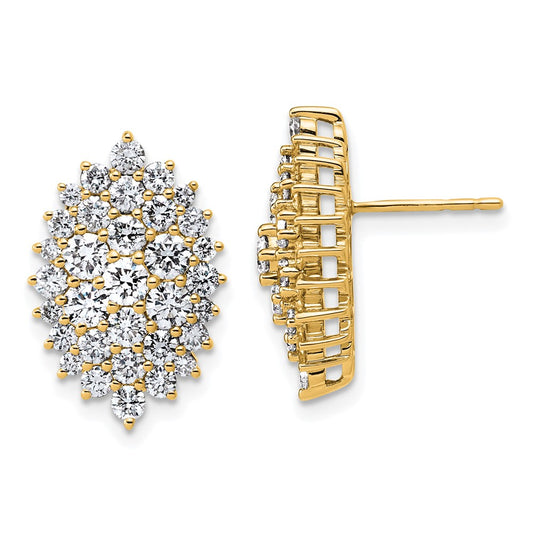 14K Yellow Gold White 2 1/2 Carat Lab Grown Diamond Vs/Si+ G+ Complete Cluster Post Earrings