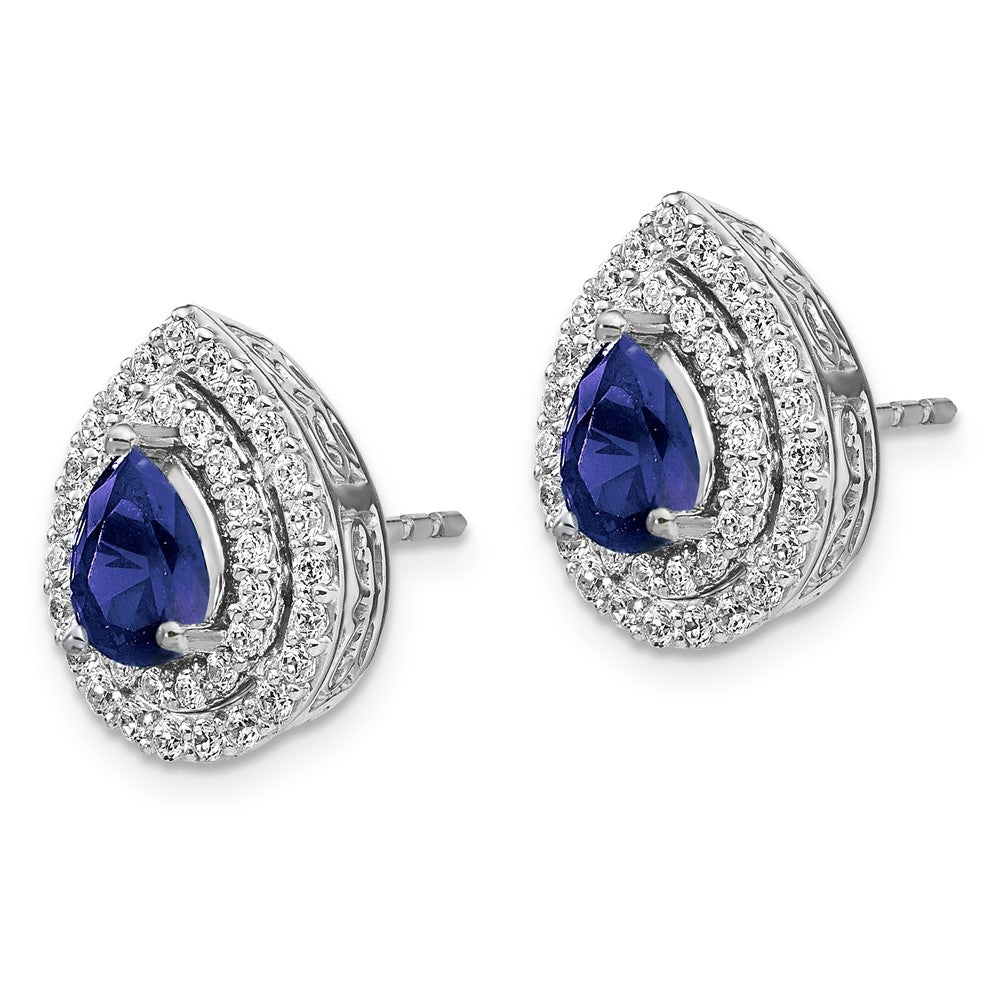 14K White Gold Lab Grown VS/SI FGH Diamond & Created Blue Sapphire Earrings