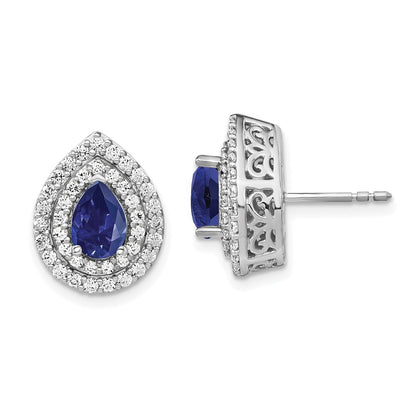 14K White Gold Lab Grown VS/SI FGH Diamond & Created Blue Sapphire Earrings
