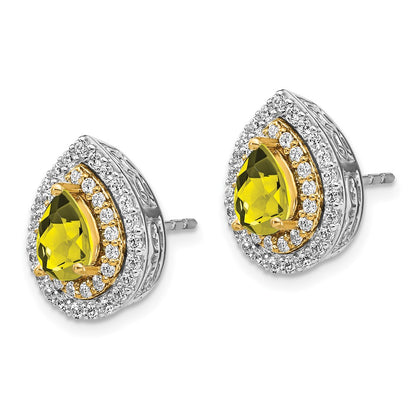 14K Two Tone Lab Grown Vs/Si+ G+ Dia & Created Yellow Sapphire Earrings