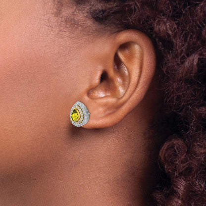 14K Two Tone Lab Grown Vs/Si+ G+ Dia & Created Yellow Sapphire Earrings