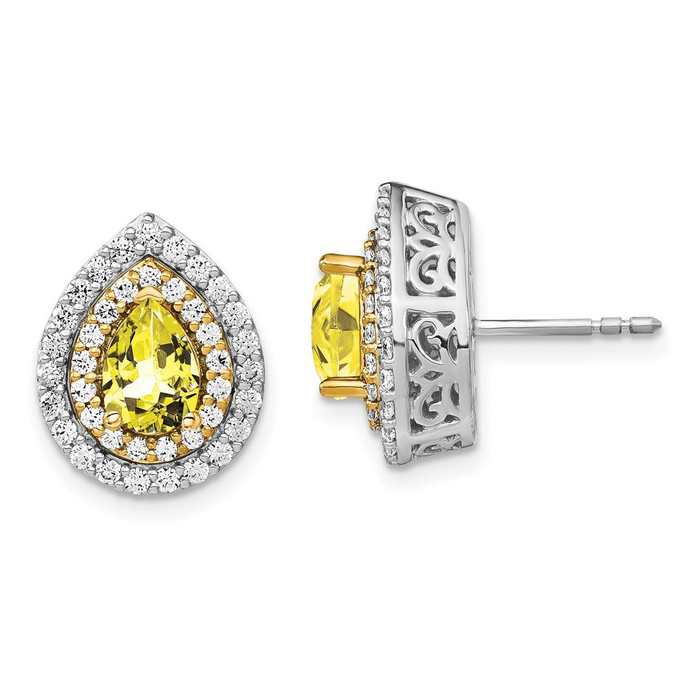 14K Two Tone Lab Grown Vs/Si+ G+ Dia & Created Yellow Sapphire Earrings