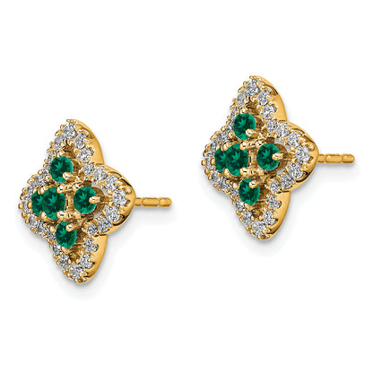 14k Yellow Gold Lab Grown VS/SI FGH Diamond and Created Emerald Earrings