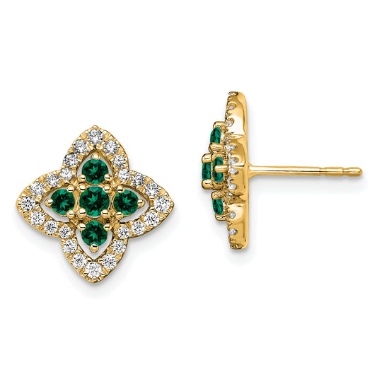 14k Yellow Gold Lab Grown VS/SI FGH Diamond and Created Emerald Earrings