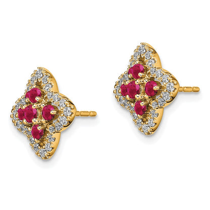 14k Yellow Gold 1/3 Ct. Lab Grown Diamond VS/SI+ G+ and Created Ruby Fashion Post Earrings