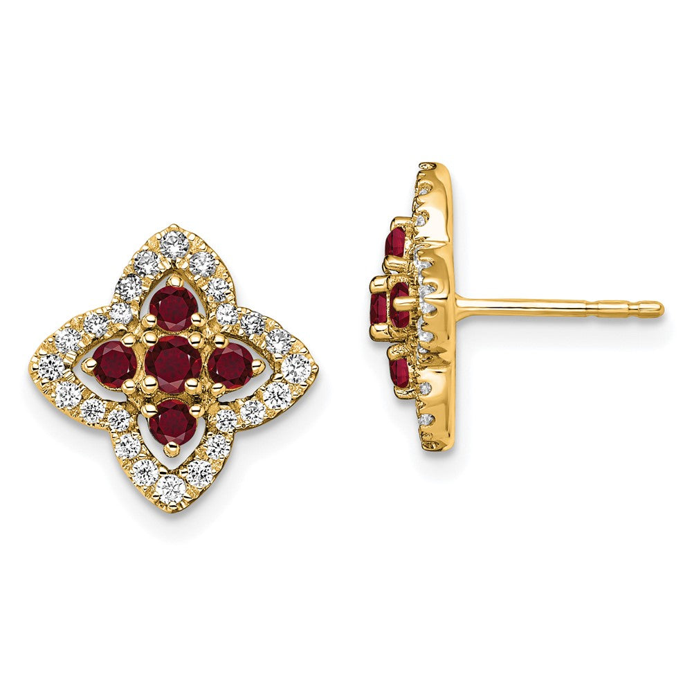 14k Yellow Gold 1/3 Ct. Lab Grown Diamond VS/SI+ G+ and Created Ruby Fashion Post Earrings