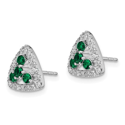 14k White Gold 3/8 Ct. Lab Grown Diamond VS/SI+ G+ and Created Emerald Triangle Post Earrings