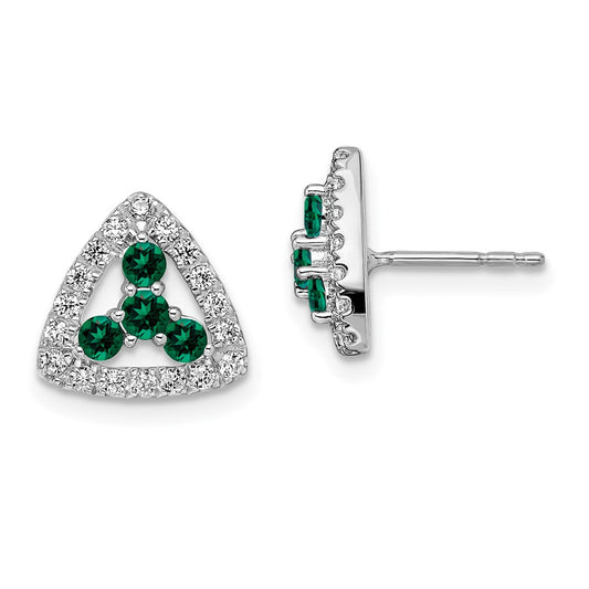 14k White Gold 3/8 Ct. Lab Grown Diamond VS/SI+ G+ and Created Emerald Triangle Post Earrings