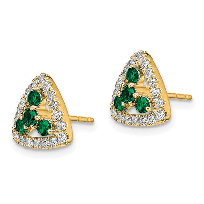 14k Yellow Gold 3/8 Ct. Lab Grown Diamond VS/SI+ G+ and Created Emerald Triangle Post Earrings
