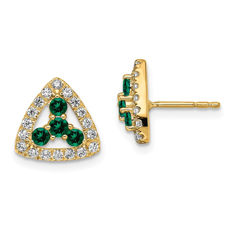 14k Yellow Gold 3/8 Ct. Lab Grown Diamond VS/SI+ G+ and Created Emerald Triangle Post Earrings
