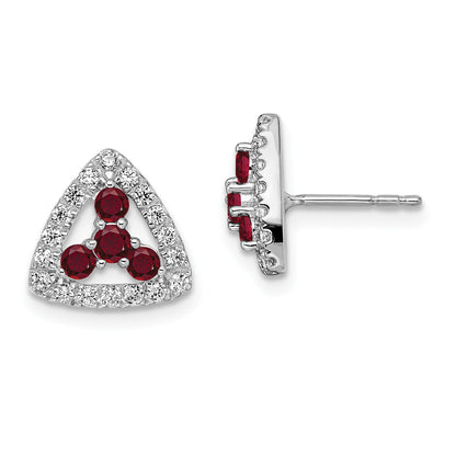14k White Gold 3/8 Ct. Lab Grown Diamond VS/SI+ G+ and Created Ruby Triangle Post Earrings