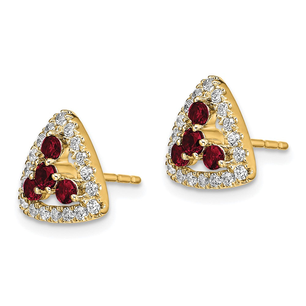14k Yellow Gold 3/8 Ct. Lab Grown Diamond VS/SI+ G+ and Created Ruby Complete Triangle Post Earrings