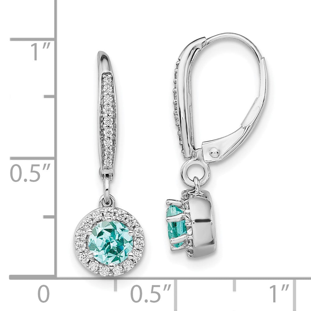 Pure Serenity 14k White Gold 1/4 Ct. Lab Grown Diamond VS/SI+ G+ and Lab Created Paraiba Leverback Dangle Earrings