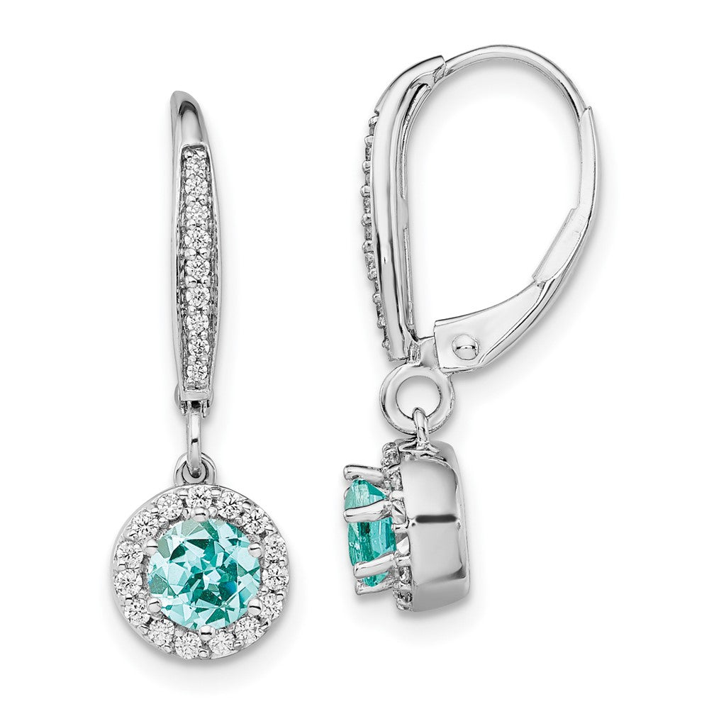 Pure Serenity 14k White Gold 1/4 Ct. Lab Grown Diamond VS/SI+ G+ and Lab Created Paraiba Leverback Dangle Earrings