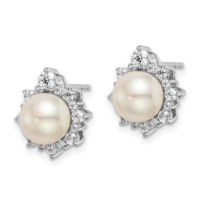 14k White Gold 5/8 Ct. Lab Grown Diamond VS/SI+ G+ and 7.00 mm Round Freshwater Cultured Pearl Fashion Post Earrings