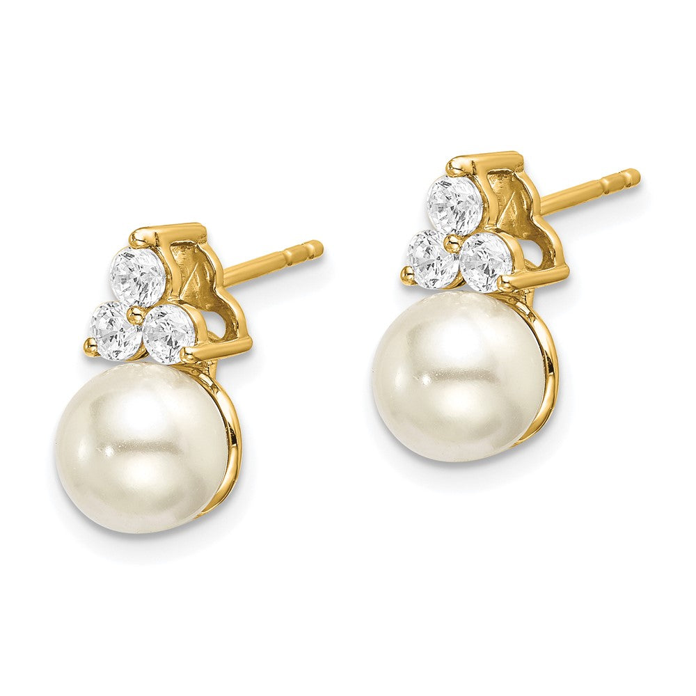 14k Yellow Gold Lab Grown Diamond VS/SI+ G+ Fresh Water Cultured Pearl Post Earrings