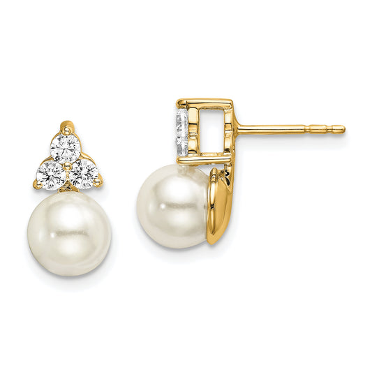 14k Yellow Gold Lab Grown Diamond VS/SI+ G+ Fresh Water Cultured Pearl Post Earrings