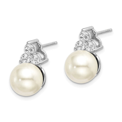 14K White Gold Lab Grown Diamond VS/SI FGH Fresh Water Cultured Pearl Post Earrings