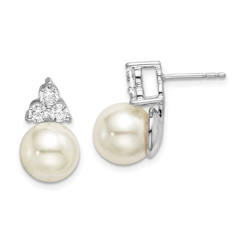14K White Gold Lab Grown Diamond VS/SI FGH Fresh Water Cultured Pearl Post Earrings