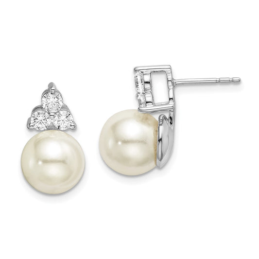 14K White Gold Lab Grown Diamond VS/SI FGH Fresh Water Cultured Pearl Post Earrings