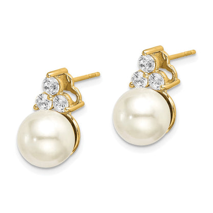 14k Yellow Gold Lab Grown Diamond VS/SI+ G+ Fresh Water Cultured Pearl Post Earrings