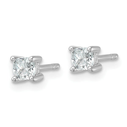 14k White Gold 1/2 Ct. Lab Grown Diamond VS/SI+ G+ Cushion Complete Solitare Stud Post Earrings