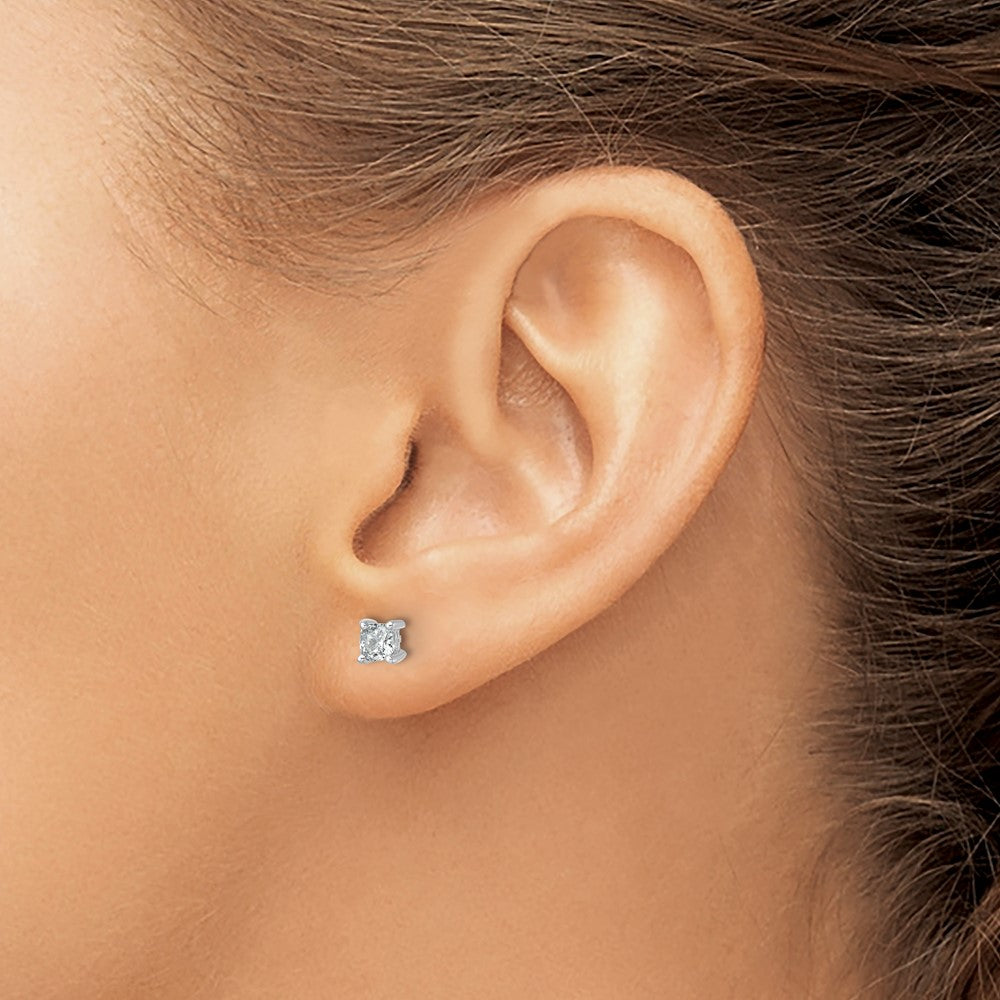 14K White Gold 3/4 Ctw Lab Grown Diamond Vs+ F+ Cushion 4 Prong Heavy Wt. Stud Earrings