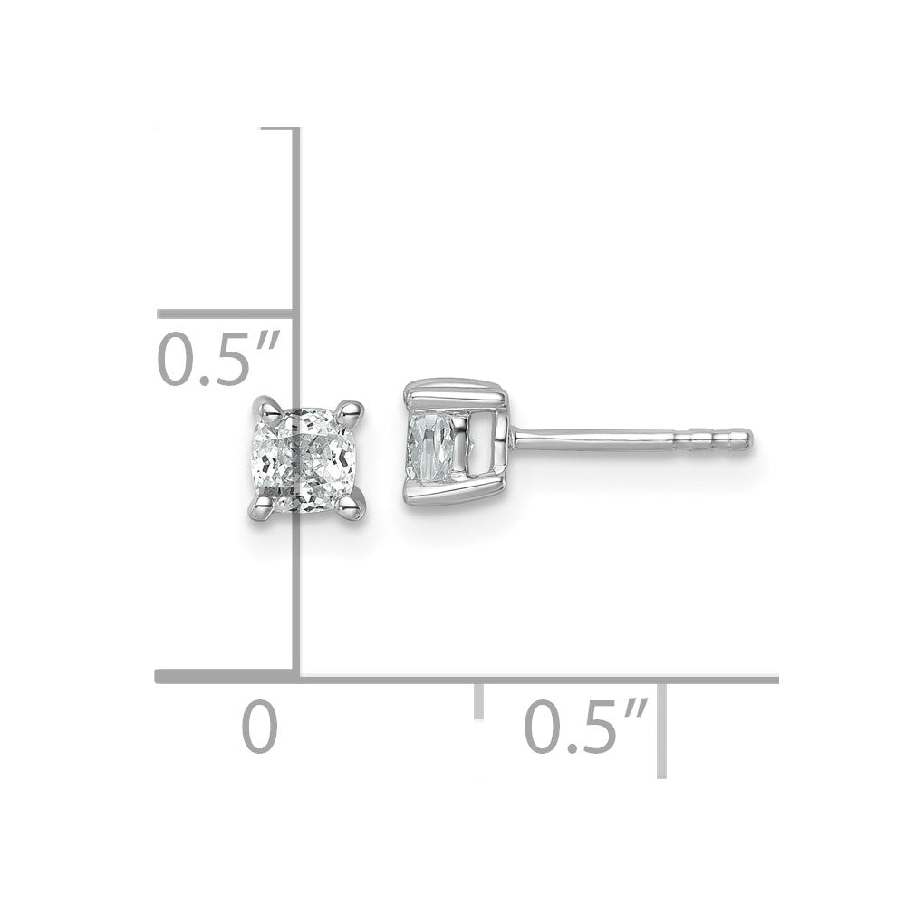 14k White Gold 3/4 Ct. Lab Grown Diamond VS/SI+ G+ Cushion Complete Solitare Stud Post Earrings