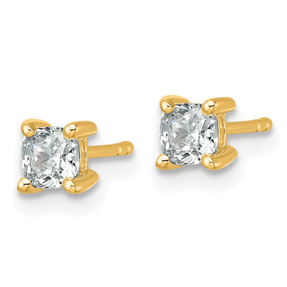 14K Yellow Gold 3/4 Ctw Lab Grown Diamond Vs+ F+ Cushion 4 Prong Heavy Wt. Stud Earrings