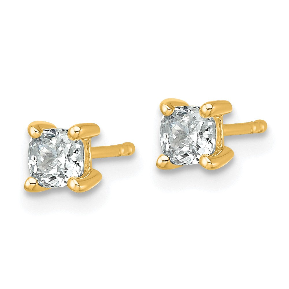 14K Yellow Gold 3/4 Ctw Lab Grown Diamond Vs+ F+ Cushion 4 Prong Heavy Wt. Stud Earrings