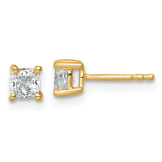 14K Yellow Gold 3/4 Ctw Lab Grown Diamond Vs+ F+ Cushion 4 Prong Heavy Wt. Stud Earrings