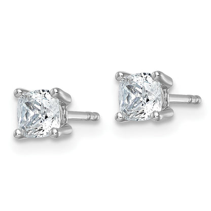 14K White Gold 1 Ctw Lab Grown Diamond Vs+ F+ Cushion 4 Prong Heavy Wt. Stud Earrings