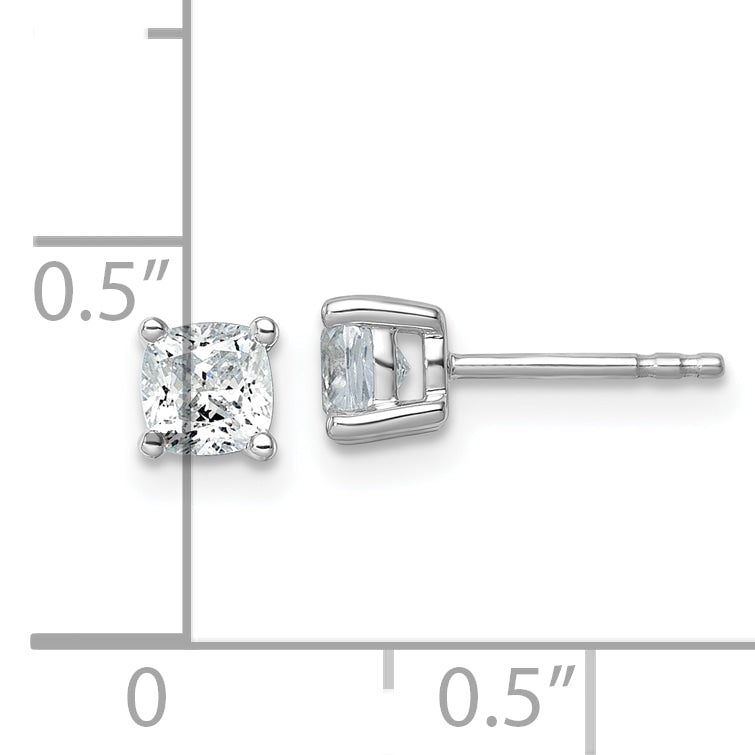 14K White Gold 1 Ctw Lab Grown Diamond Vs+ F+ Cushion 4 Prong Heavy Wt. Stud Earrings