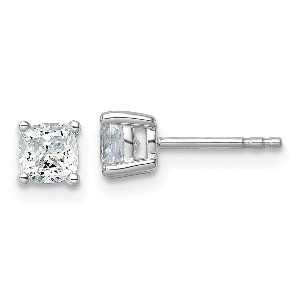14K White Gold 1 Ctw Certified Lab Grown Diamond Vs+ F+ Cushion 4 Prong Heavy Wt. Stud Earrings
