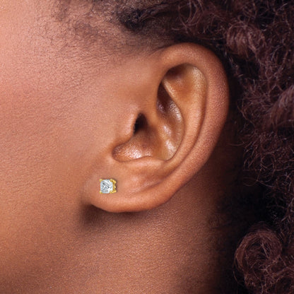 14K Yellow Gold 1 Ctw Certified Lab Grown Diamond Vs+ F+ Cushion 4 Prong Heavy Wt. Stud Earrings