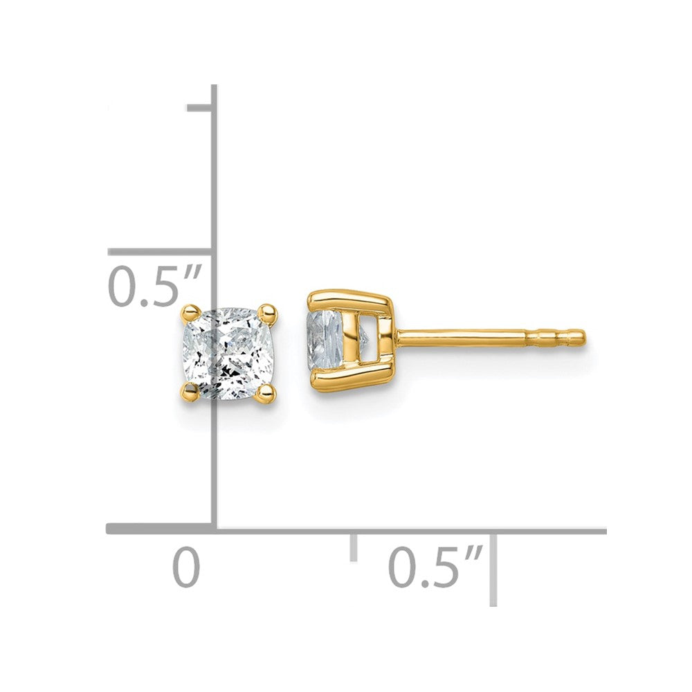14K Yellow Gold 1 Ctw Lab Grown Diamond Vs+ F+ Cushion 4 Prong Heavy Wt. Stud Earrings