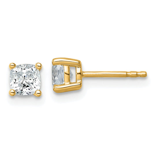 14K Yellow Gold 1 Ctw Certified Lab Grown Diamond Vs+ F+ Cushion 4 Prong Heavy Wt. Stud Earrings